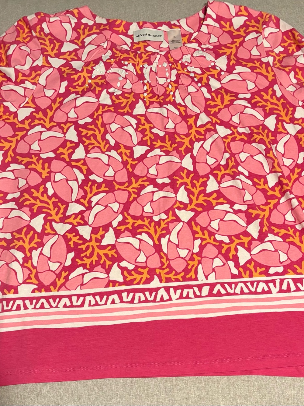 Alfred Dunner Pink, White & Orange Coral-Print Top
